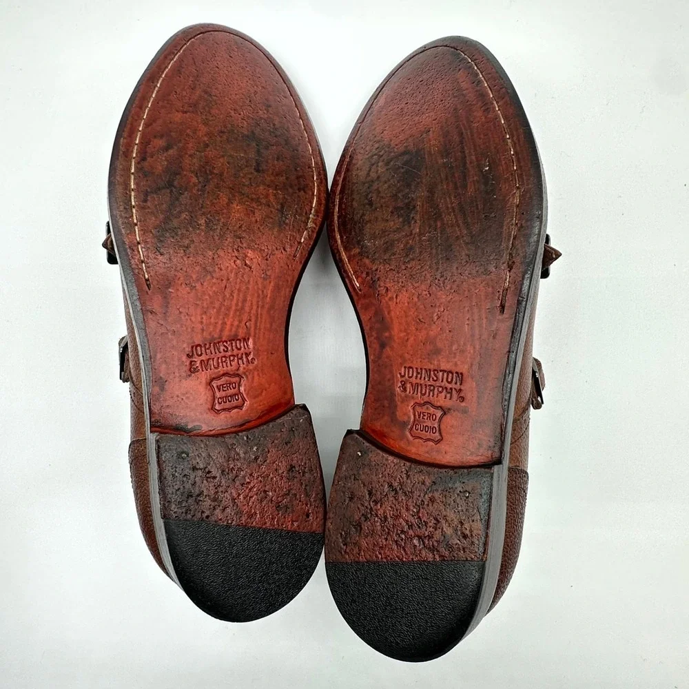 Johnston & Murphy Clayton 28KL Double Monk Strap Shoes 10.5M – Tan Leather & Box